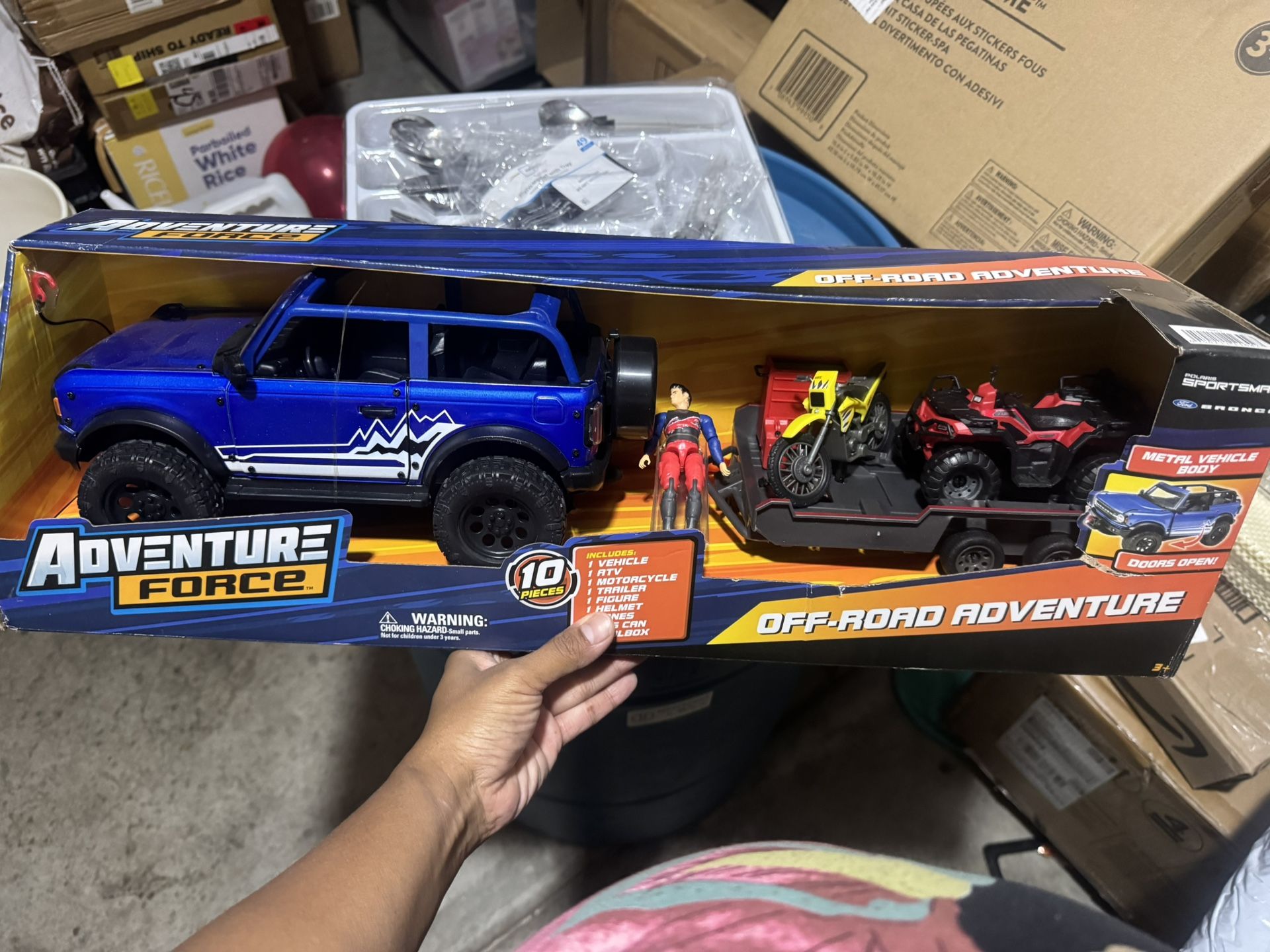 Adventure Force Metal Vehicle Deluxe Play Set Blue Bronco Truck, ATV, Bike, Child Ages 3 and up
