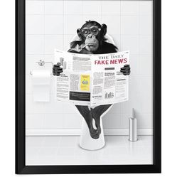 Funny Bathroom Wall Art Framed Black and White Bathroom Pictures Wall Decor Aesthetic Canvas Prints Paintings