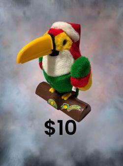 Vintage Animated Singing Christmas Toucan Toy on Perch