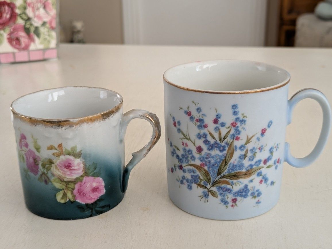 Two Vintage Porcelain China Hand Painted Mugs/Cups