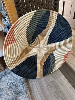 Jumbo 32 inch authentic African hand woven wall art plate(Tania peach)