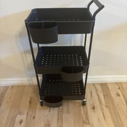 3 Tier Rolling Cart With 3 Side Baskets 12” X 16”, 41” Tall