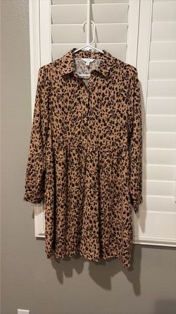 Leopard Print Long Sleeve Shirt Dress