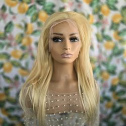 13x6 Lace Front Blonde 613 Human Hair Wig 22" New 