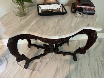 Marble Top Carved Wood Console Table