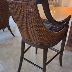 Wood & Wicker Cushioned Bar Stools