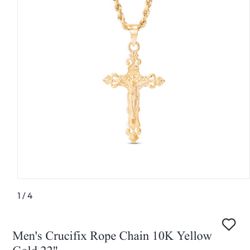 14k Gold Cross And Rope Chain 