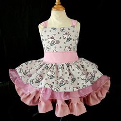 Pink /Grey Hello Kitty Poofy Dress Size 4/5 Hand Made One Of A Kind