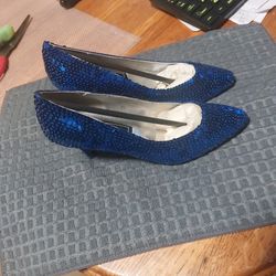 Blue SEQUIN  AND SATIN EVENING HEELS  SZ 6.5