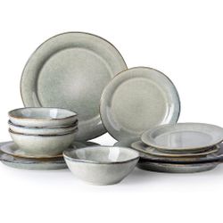 NEW AmorArc Ceramic Dinnerware Sets, Handmade Stoneware Reactive Glaze Plates and Bowls Set, Scratch Resistant | Dishwasher & Microwave Safe, Service 