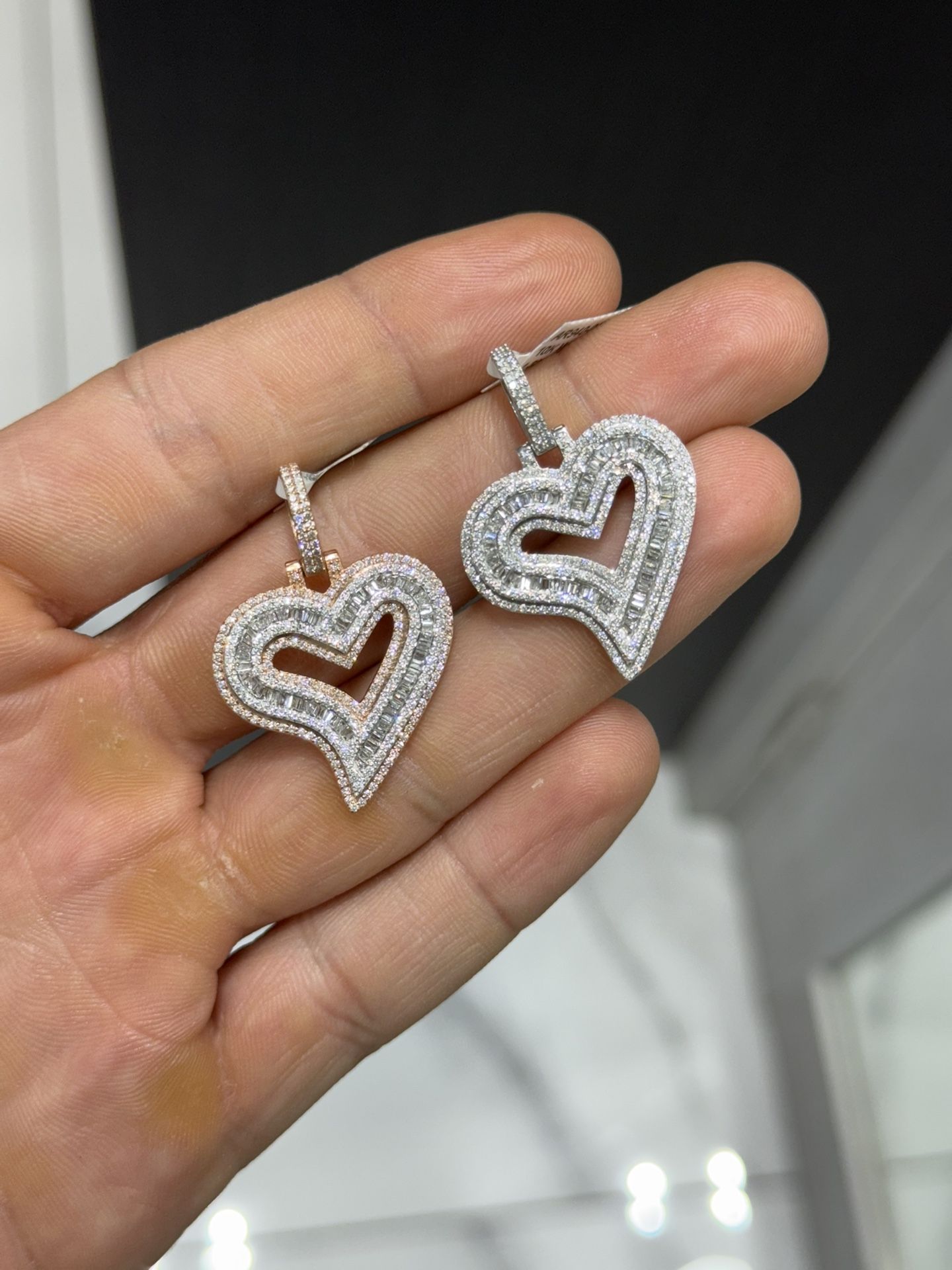 Baguette Diamond Heart Pendants