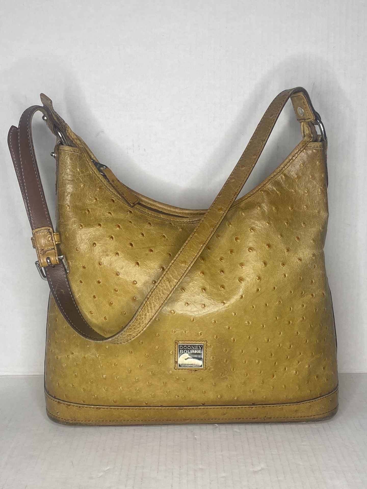 Dooney and Bourke Tan Ostrich Hobo Embossed Leather Purse Shoulder Bag USA Made