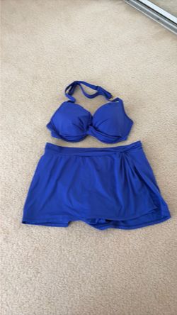 Blue Two-Piece Swimsuit with Skirted Bottom