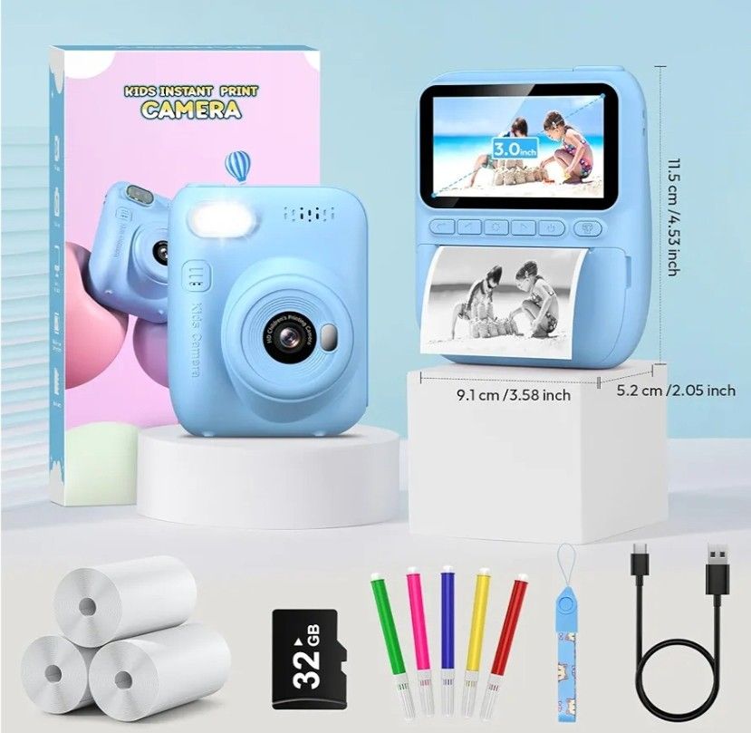 Hangrui Kids Camera Instant Print - Toddler Camera for Creative Exploration Ideal Kids Digital Camera, Birthday Gift for 3-12 Year Old Girls Boys, Fun
