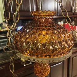 Vintage Amber Hurricane Hunging Lamp.