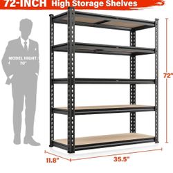 π 5-Tier 35.5''Wx 11.8''Dx 72''H Adjustable Garage Shelving, Metal Shelving Unit, Utility Rack Heavy Duty Industrial Shelving, for Home Office,Black,