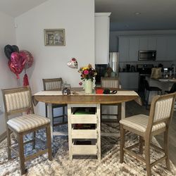 Wooden Foldable Table and Four Wooden Chairs Set