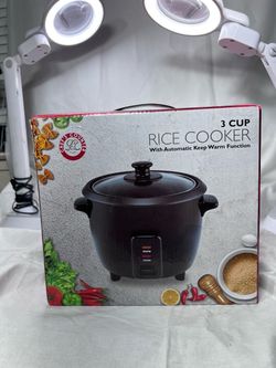 Chef’s Counter CC-229B 3 Cup Rice Cooker Black Keep Warm Glass Lid Nonstick