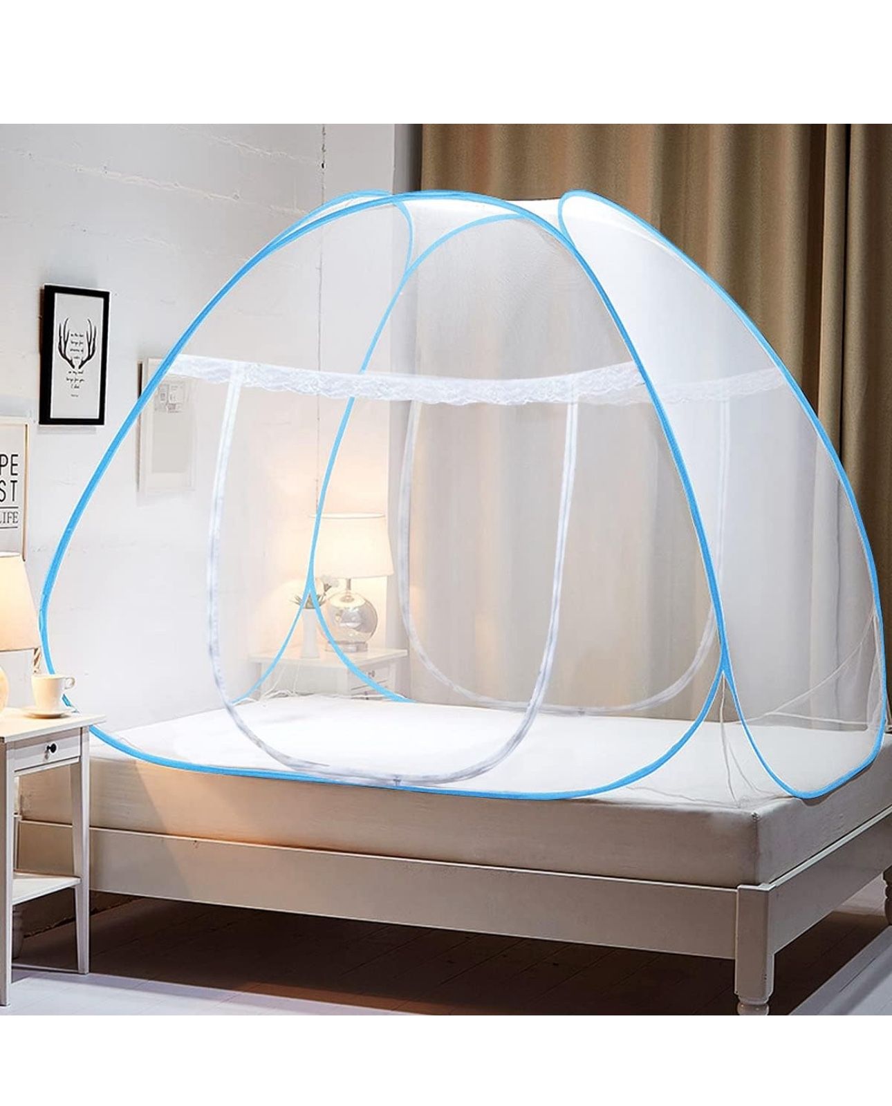 🔥Brand new🔥 Pop-Up Mosquito Net Tent, Folding Design with Net Bottom for Queen to King Size Bed, 79 x71x59 inch Easy to Install Suitable for Bedroom