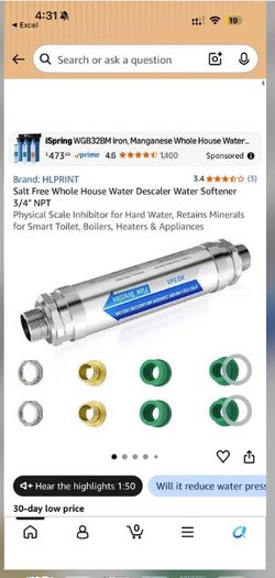 Salt Free Whole House Water Descaler Water Softener 3/4" NPT Physical Scale Inhibitor for Hard Water