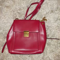 MICHAEL KORS MINDY Medium Scarlet Leather Backpack Gold-tone
