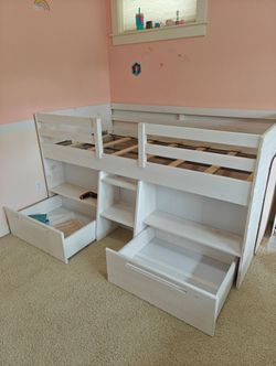 White Kids Loft Bed with Storage
