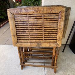 4 vintage folding bamboo tray tables Thumbnail