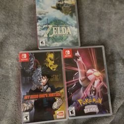 The Legend of Zelda:Tears of the Kingdom, Pokémon Shining Pearl, and My Hero One's Justice for Nintendo switch
