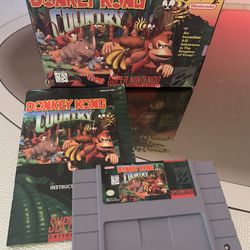 Donkey Country With Original Box & Manual For Super Nintendo SNES Tested 