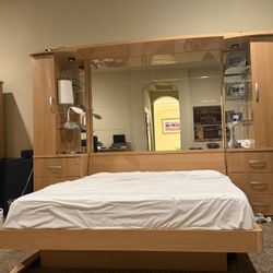 Natural wood Queen bed and dresser