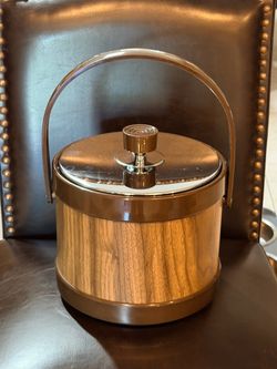 Vintage Ice Bucket Wood Grain Chrome