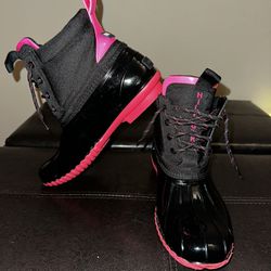 Tommy Hilfiger Duck Boots Women's Size 9M Ankle Black & Hot Pink Rain Boots 