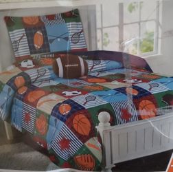 New Twin Sports patch Comforter set, Sham & Decorative Pillow