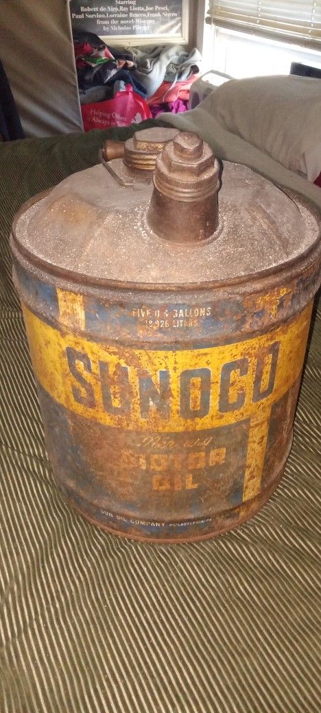 Original Factory Sunoco 5 Gallon Motor Oil Collector Can With Cap