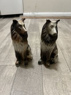 Collie Dog Figure Brown Ceramic Handcrafted 7" Statue