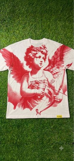Awful Lot Of Cough Syrup White Graphic Angel Cupid Print T-Shirt