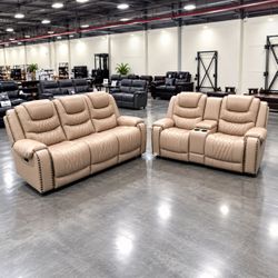 Leather Reclining Sofa and Loveseat Set