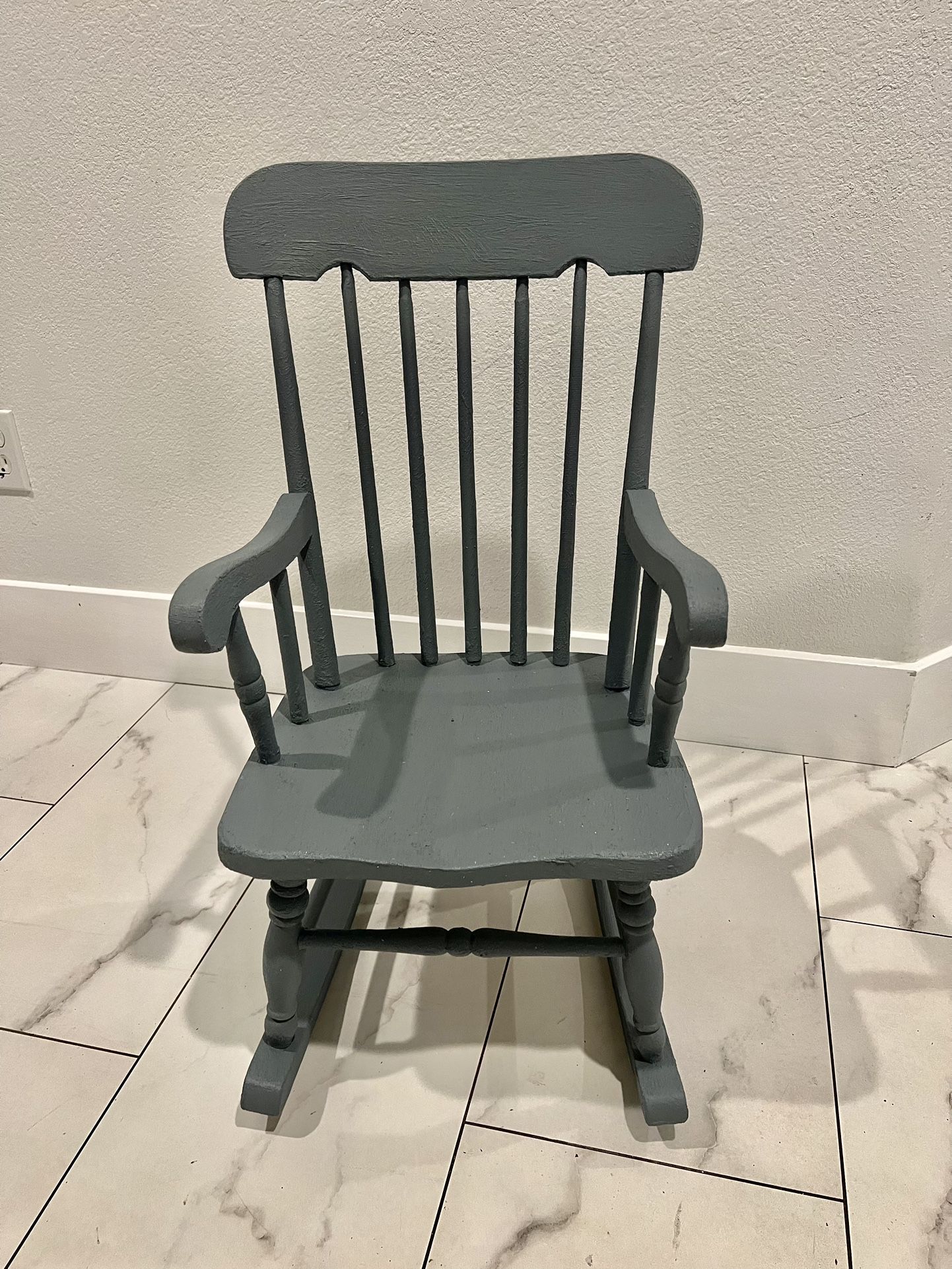 Refinished In Chalk Paint With Texture - Blue Small Rocking Chair For Kids