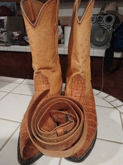 Exotic Leather Cowboy Boots with Matching Belt