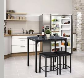 3 Piece Counter Height Dining Set Faux Marble Table 2 Chairs Kitchen Bar BlacK FREE SHIPPING