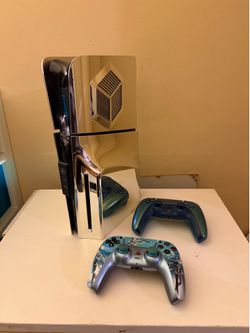 Custom Mirror Chrome PS5 Slim Disc Console + 2 Custom Controllers