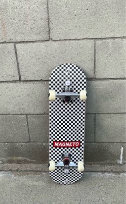 Magneto Complete Skateboard – Checkered Graphic Double Kick Concave Deck (Ready to Ride)