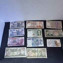 Vintage World Banknotes Lot Mexico Costa Rica Italy Belgium Foreign Currency