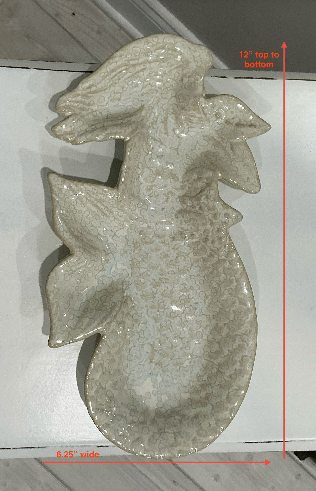 Shabby Tan Fire Glazed Clay Mermaid Dish