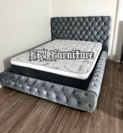 New queen bed frame with mattress