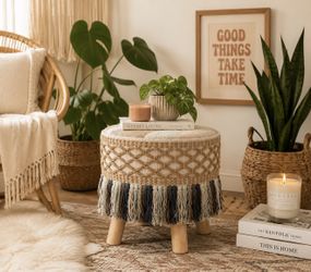 Woven Accent Stool / Footstool - 16" × 16"