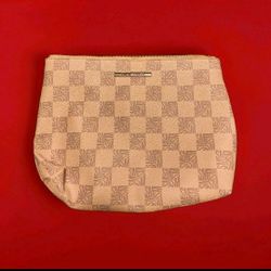 Steve Madden Checkered Logo Zip Pouch Beige Taupe Faux Leather Women's Bag