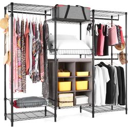 Homdox Heavy Duty Garment Rack with Closet Organizer Storage, Clothing Racks for Hanging Clothes with Wire Metal Baskets Drawer, Large Size Commercial