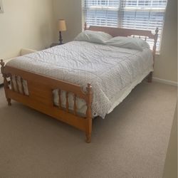 Wood Framed Double Bed With Firm New Mattress 