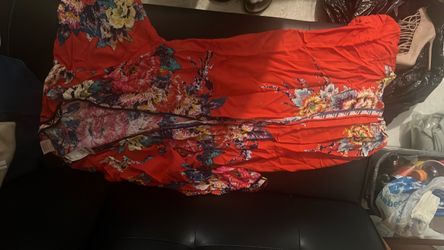 Red Floral Print long Cardiagan